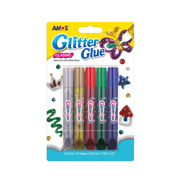 Pegamento Escarchado, Colores Clásicos, Blister x 5 Tubos (10.5 mL c.u.)